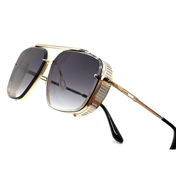 Gold Frame Steampunk Sunglasses Designer Style Fashion Men Women Shades Lentes - Picture 1 of 4